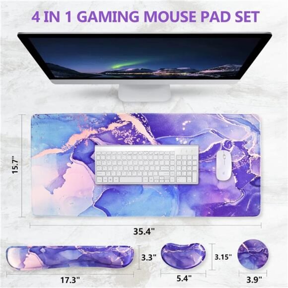 Keyboard Mouse Pad Set, Large Gaming Mousepad + Memory Foam - Picture 2 of 8